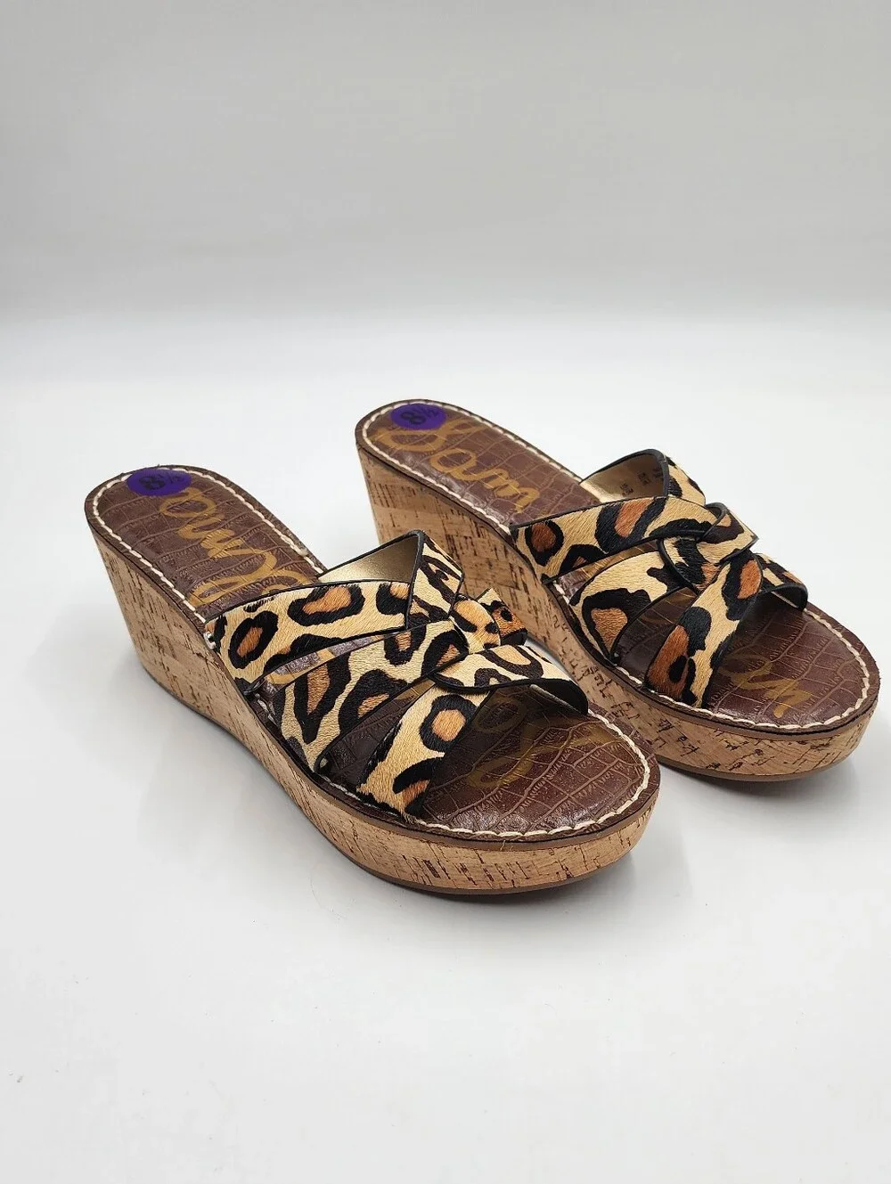 sam edelman Reid Leopard Print Cork Wedge Size 8 1/2 M read description